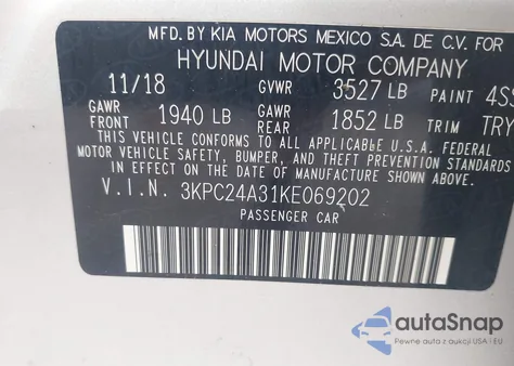 2019 Hyundai Accent Sel из США, поврежденный, VIN 3KPC24A31KE069202